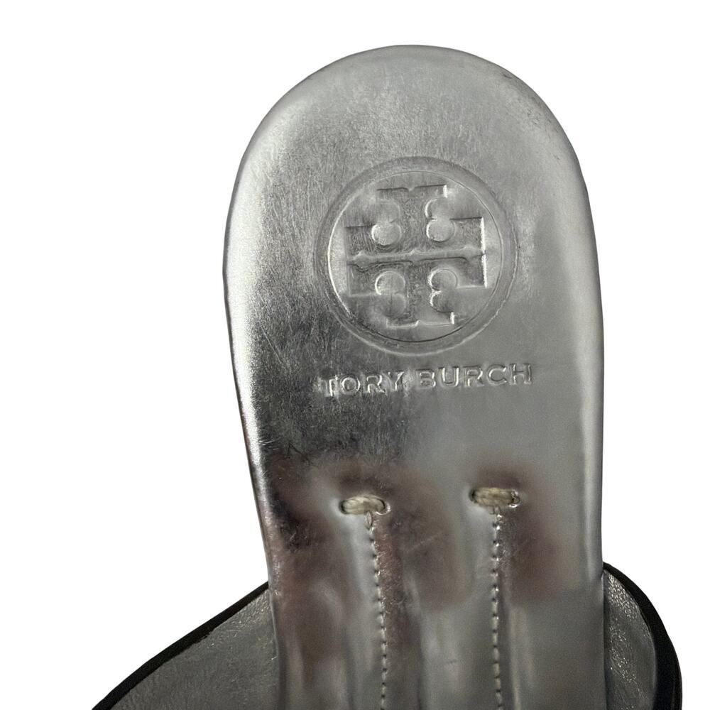 Tory Burch Miller Sandals Womens Size 6.5 Silver Metallic Leather Flat - Picture 7 of 13